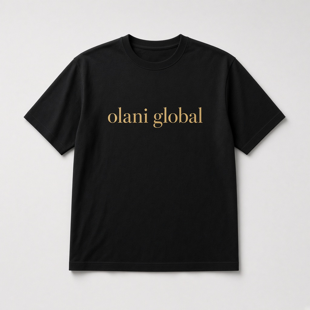Black Olani tee with olani global print