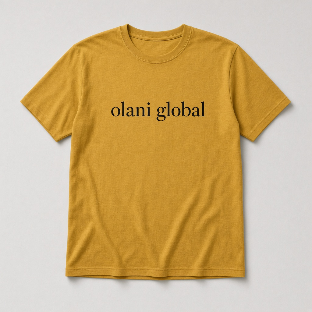 Gold Olani tee with black olani global print