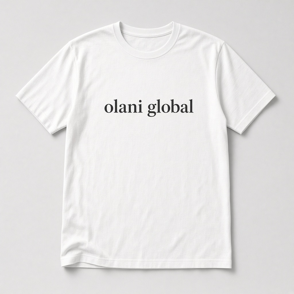 White Olani tee with black olani global print